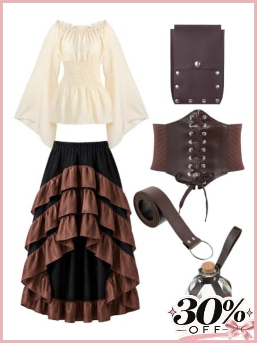Renaissance Costume Dress Accessories Set PU Corset Waist Belt Pouch